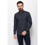 Desenli Bej Rengi Slim Fit Erkek Gömlek - Lacivert - Bej