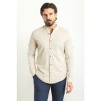 Desenli Bej Rengi Slim Fit Hakim Yaka Uzun Kollu Erkek Gömlek - XL