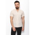 Desenli Bej Rengi Slim Fit Kısa Kollu Erkek Gömlek - XL