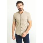 Desenli Bej Rengi Slim Fit Kısa Kollu Erkek Gömlek