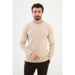 Desenli Bej Slim Fit Bisiklet Yaka Erkek Triko Kazak
