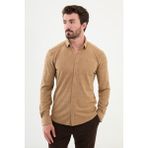 Desenli Bej Slim Fit Erkek Gömlek - 2XL