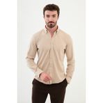 Desenli Bej Slim Fit Erkek Gömlek - XL