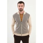 Desenli Bej Slim Fit Hakim Yaka Yün Erkek Hırka - XL