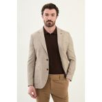 Desenli Bej Slim Fit Torba Cep Mono Yaka Keten Erkek Ceket - 50