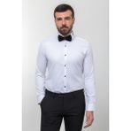 Desenli Beyaz Renk Slim Fit Ata Yaka Damatlık Erkek Gömlek