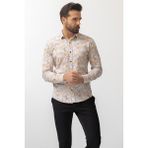 Desenli Beyaz Renk Slim Fit Erkek Gömlek - Beyaz - Camel