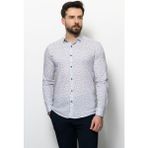 Desenli Beyaz Renk Slim Fit Erkek Gömlek - XL