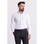 Desenli Beyaz Renk Slim Fit Gizli Düğmeli Klasik Erkek Gömlek