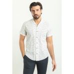 Desenli Beyaz Renk Slim Fit Kısa Kollu Apaç Yaka Erkek Gömlek