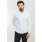 Desenli Beyaz Renk Slim Fit Klasik Erkek Gömlek - XL