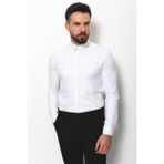 Desenli Beyaz Renk Slim Fit Yaka İğneli Klasik Erkek Gömlek - 2XL