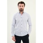 Desenli Beyaz Slim Fit Pamuk Erkek Gömlek - XL