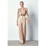 Desenli Bodysuit Bluz - CAMEL