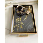 Desenli Çay Tepsisi,lüx Çay Tepsisi,sunum Tepsisi SİYAH (GOLD DETAYLI)