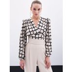 Desenli Crop Bluz - Bej