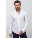 Desenli Ekru Rengi Slim Fit Uzun Kollu Erkek Gömlek - XL