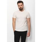 Desenli Ekru Slim Fit Bisiklet Yaka Basic Erkek T-Shirt - XL