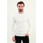 Desenli Ekru Slim Fit Bisiklet Yaka Erkek Triko Kazak - XL