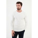 Desenli Ekru Slim Fit Bisiklet Yaka Erkek Triko Kazak