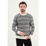 Desenli Ekru Slim Fit Bisiklet Yaka Yün Erkek Triko Kazak - XL