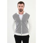 Desenli Ekru Slim Fit Hakim Yaka Yün Erkek Hırka - XL