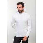 Desenli Ekru Slim Fit Yarım Balıkçı Yaka Yün Erkek Triko Kazak