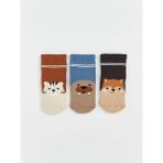 Desenli Erkek Bebek Patik Çorap 3'lü (W5) - Cinnamon - 3 - 4 Yaş