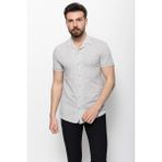 Desenli Gri Renk Slim Fit Apaç Yaka Kısa Kollu Erkek Gömlek - 2XL