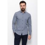 Desenli Gri Renk Slim Fit Erkek Gömlek - XL - Gri-Lacivert
