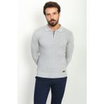 Desenli Gri Renk Slim Fit Polo Yaka Erkek Kazak - Açık Gri
