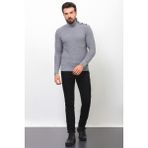 Desenli Gri Renk Slim Fit Tam Balıkçı Yaka Yün Erkek Kazak - Açık Gri - 2XL