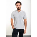 Desenli Gri Slim Fit Fermuarlı Polo Yaka Erkek Triko T-Shirt - 2XL