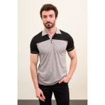 Desenli Gri Slim Fit Polo Yaka Erkek T-Shirt - XL
