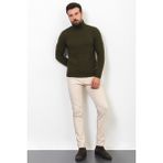 Desenli Haki Rengi Slim Fit Tam Balıkçı Yaka Yün Erkek Kazak