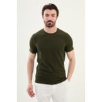 Desenli Haki Slim Fit Bisiklet Yaka Erkek T-Shirt - 2XL
