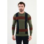 Desenli Haki Slim Fit Bisiklet Yaka Erkek Triko Kazak