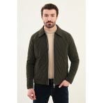 Desenli Haki Slim Fit Gömlek Yaka Kapitone Erkek Mont - 58