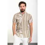 Desenli Haki Slim Fit Kısa Kollu Erkek Gömlek