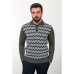 Desenli Haki Slim Fit Polo Yaka Erkek Triko Kazak - 2XL