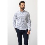 Desenli Indigo Renk Slim Fit Erkek Gömlek