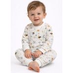 Desenli Interlok Uzun Kollu Mevsimlik Erkek Bebek Pijama Takımı - 9 Ay - Beyaz