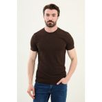 Desenli Kahverengi Slim Fit Bisiklet Yaka Erkek T-Shirt