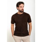 Desenli Kahverengi Slim Fit Bisiklet Yaka Erkek Triko T-Shirt