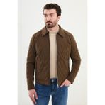 Desenli Kahverengi Slim Fit Gömlek Yaka Kapitone Erkek Mont - 50