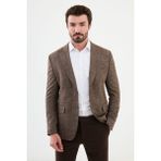 Desenli Kahverengi Slim Fit Mono Yaka Klasik Yün Erkek Ceket - 50