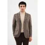 Desenli Kahverengi Slim Fit Mono Yaka Yün Erkek Ceket - 56