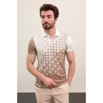 Desenli Kahverengi Slim Fit Polo Yaka Erkek T-Shirt - 2XL