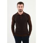 Desenli Kahverengi Slim Fit Polo Yaka Erkek Triko Kazak