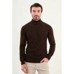 Desenli Kahverengi Slim Fit Yarım Balıkçı Yaka Erkek Triko Kazak - 2XL